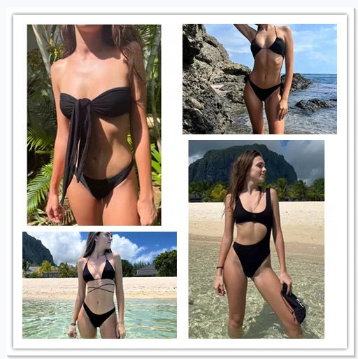 Bikini con fascia da spiaggia nera in tessuto traspirante