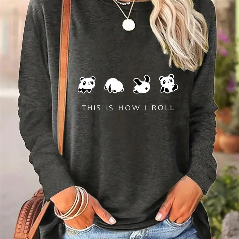 Casual Printed Round Neck Long Sleeve T-shirt for Women - Spring and Autumn Collection