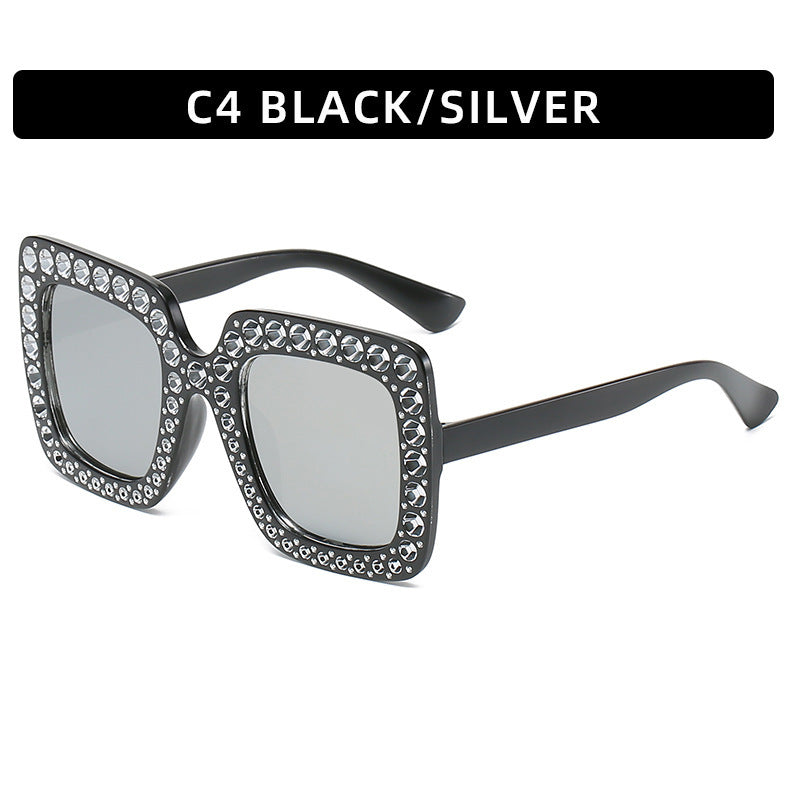 Großer quadratischer Rahmen mit Strass Sonnenbrille Persönlichkeit Street Style Fashion Brille Sommer