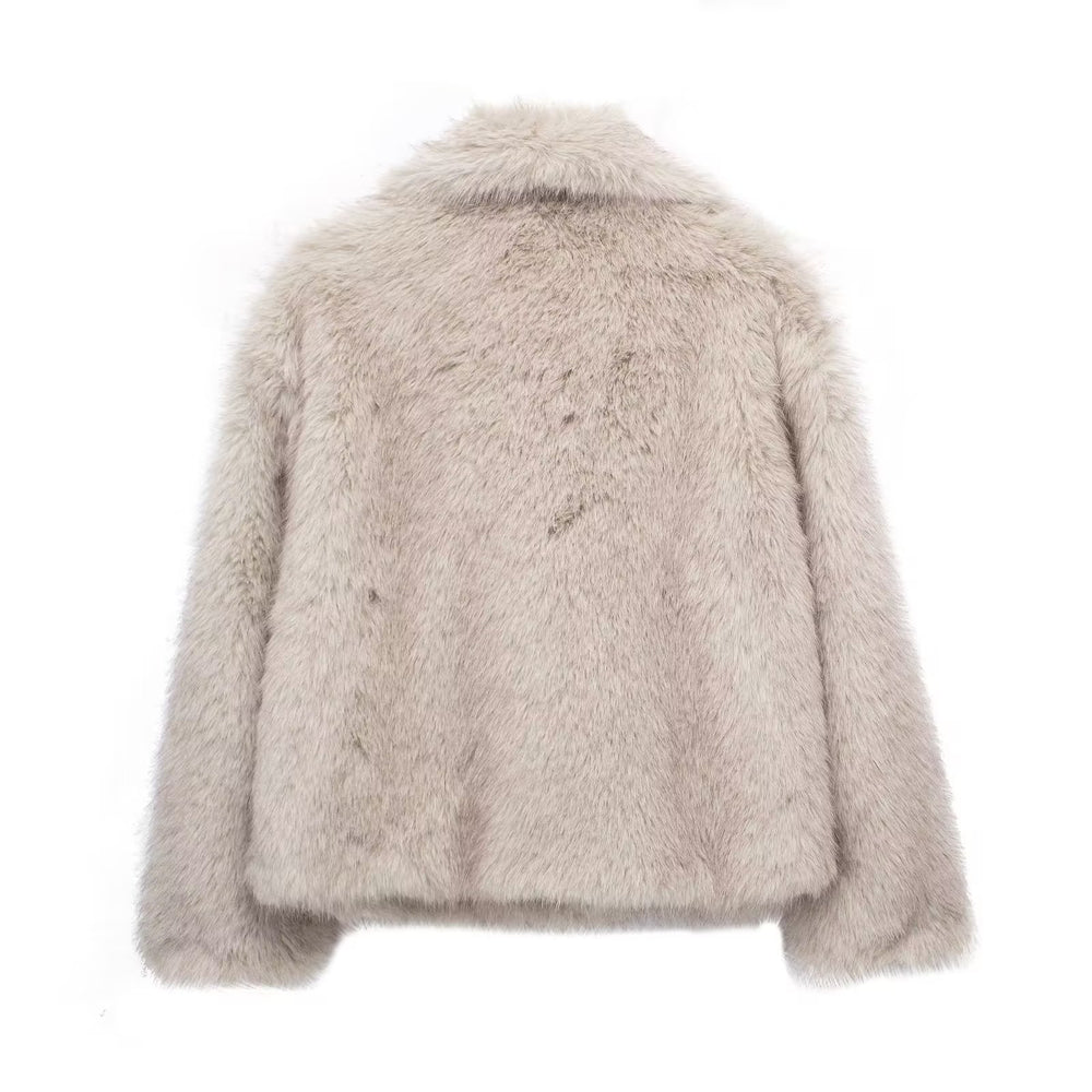 Elegante cappotto invernale in peluche per donna - Capispalla casual a maniche lunghe con risvolto spesso