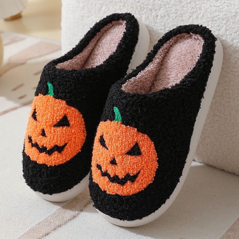 Cozy Halloween Pumpkin Cartoon Slippers for Couples - Warm Indoor House Shoes for Men and Women