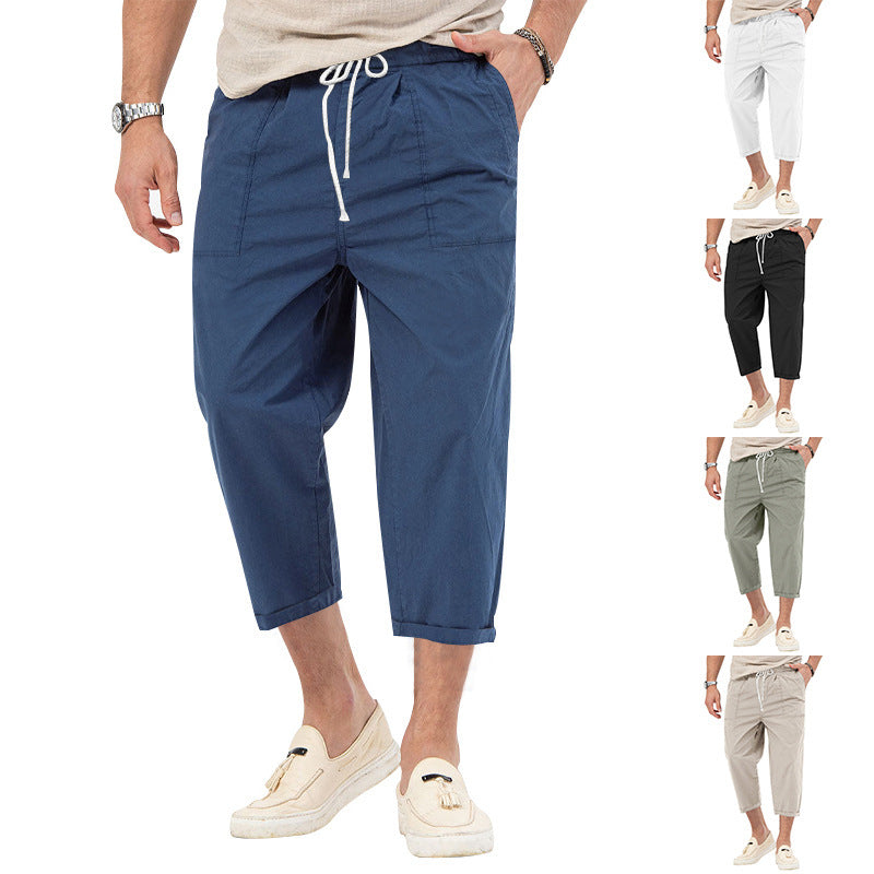 Pantaloni casual da uomo in tinta unita in misto cotone