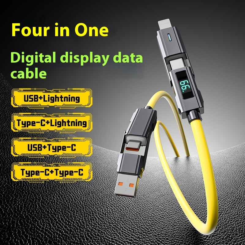 Digital Silicone 4-in-1 Type-C Fast Charging Cable with Digital Display