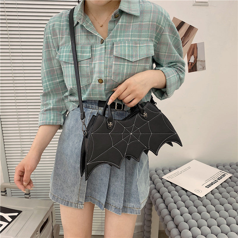 Halloween-Inspired Batgirl Shoulder Bag - Stylish Spider Web Design PU Crossbody Messenger Handbag