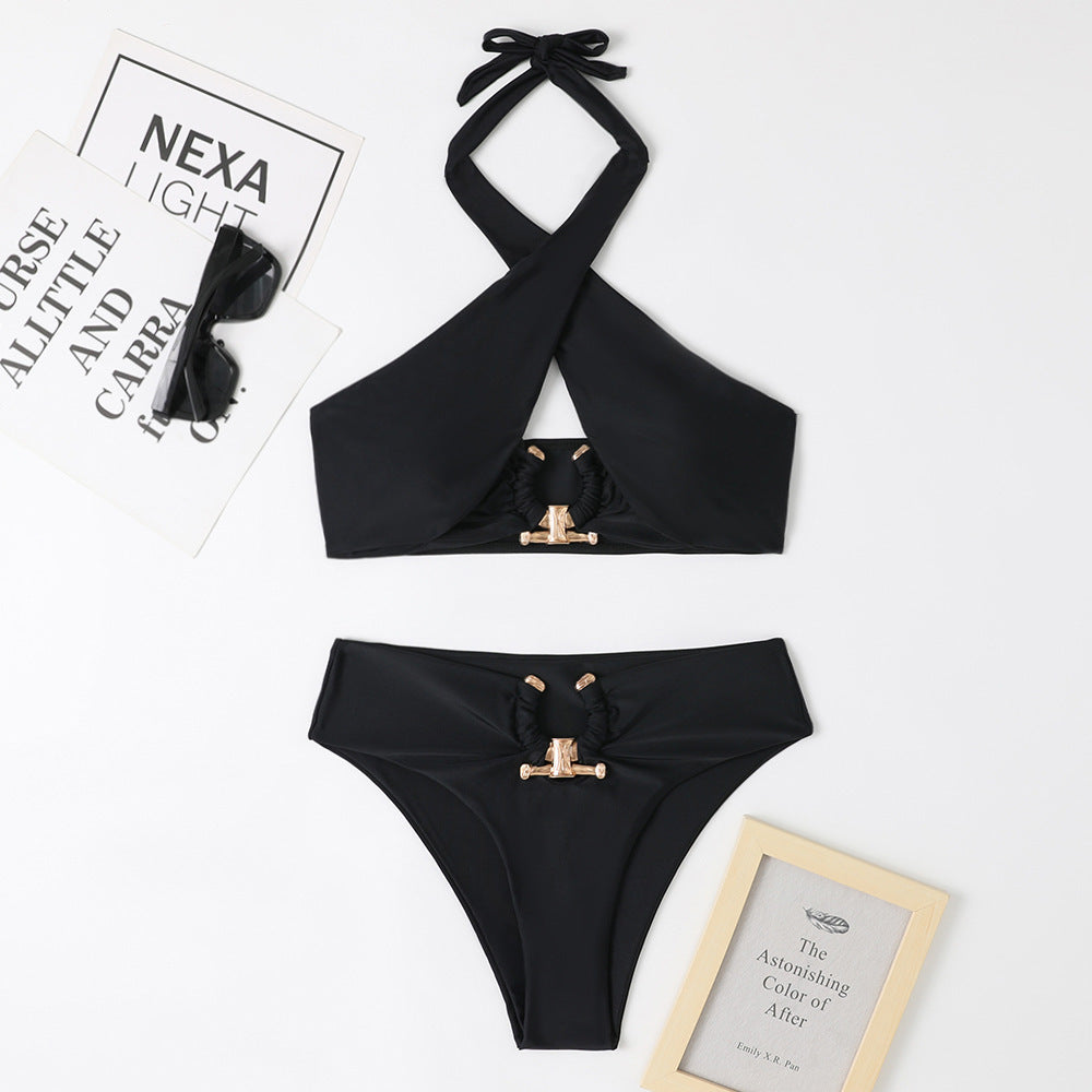 Chic High-Waist Cross-Halterneck Swimsuit for Women