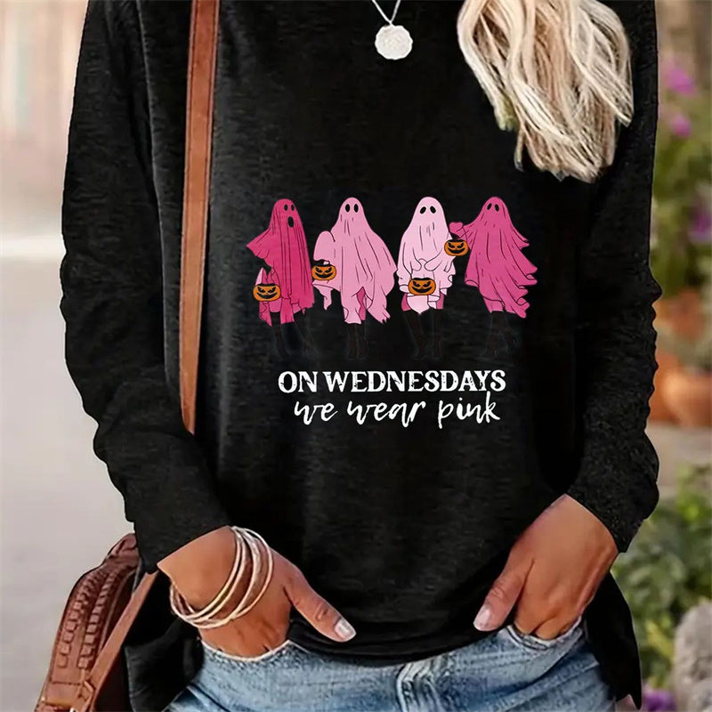 Casual Round Neck Long Sleeve T-shirt for Women with Simple Spring and Autumn Patterns