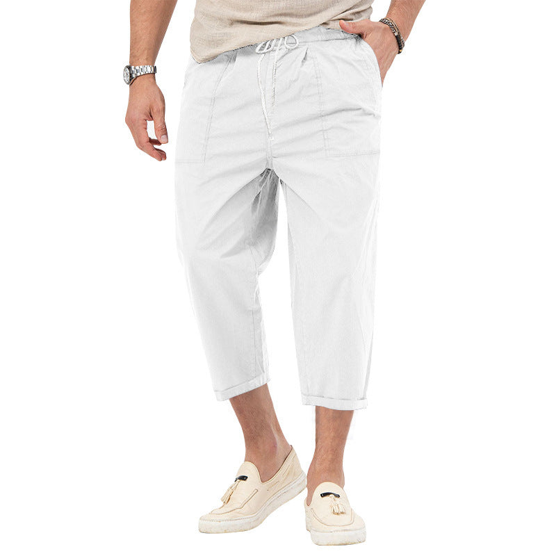 Pantaloni casual da uomo in tinta unita in misto cotone