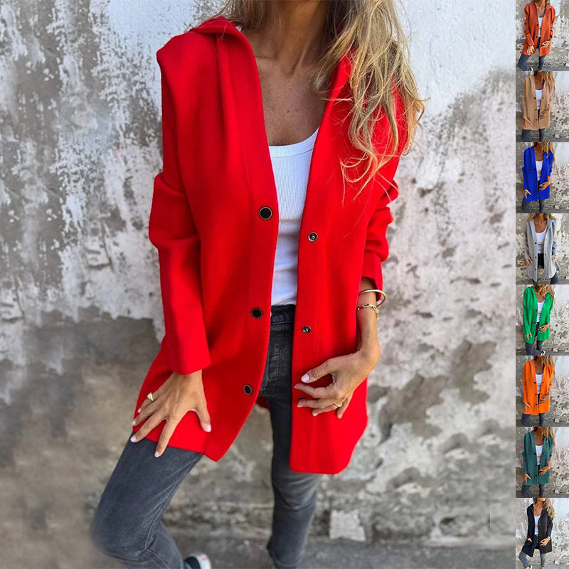 Giacca cardigan con cappuccio alla moda e vestibilità ampia per donna - Stile tinta unita per primavera e autunno