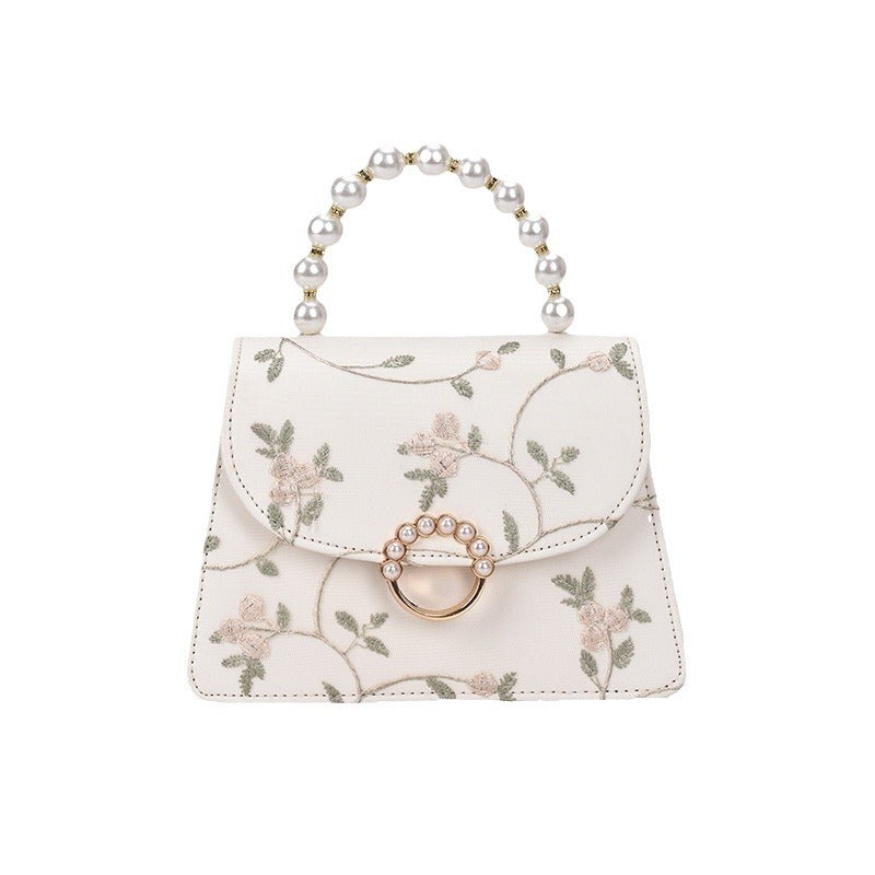 Pearl-Embellished Square Crossbody Bag for Women