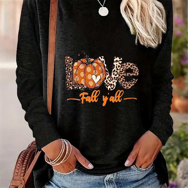 Casual Printed Round Neck Long Sleeve T-shirt for Women - Spring and Autumn Edition