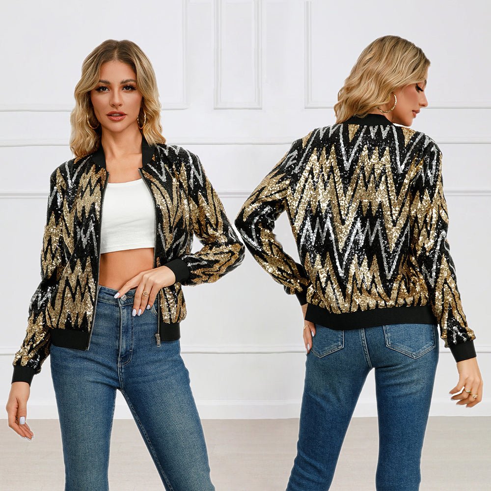 Geometric Pattern Sequin Jacket for Spring and Autumn