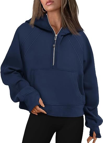 Zippered Long Sleeve Hooded Sweatshirt with Front Pocket - Women's Casual Pullover for Winter and Fall