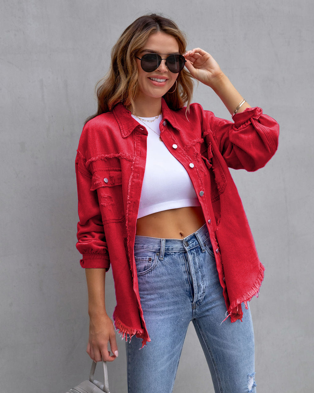 Stylish Ripped Button-Up Jacket for Women - Casual Spring and Autumn Tops