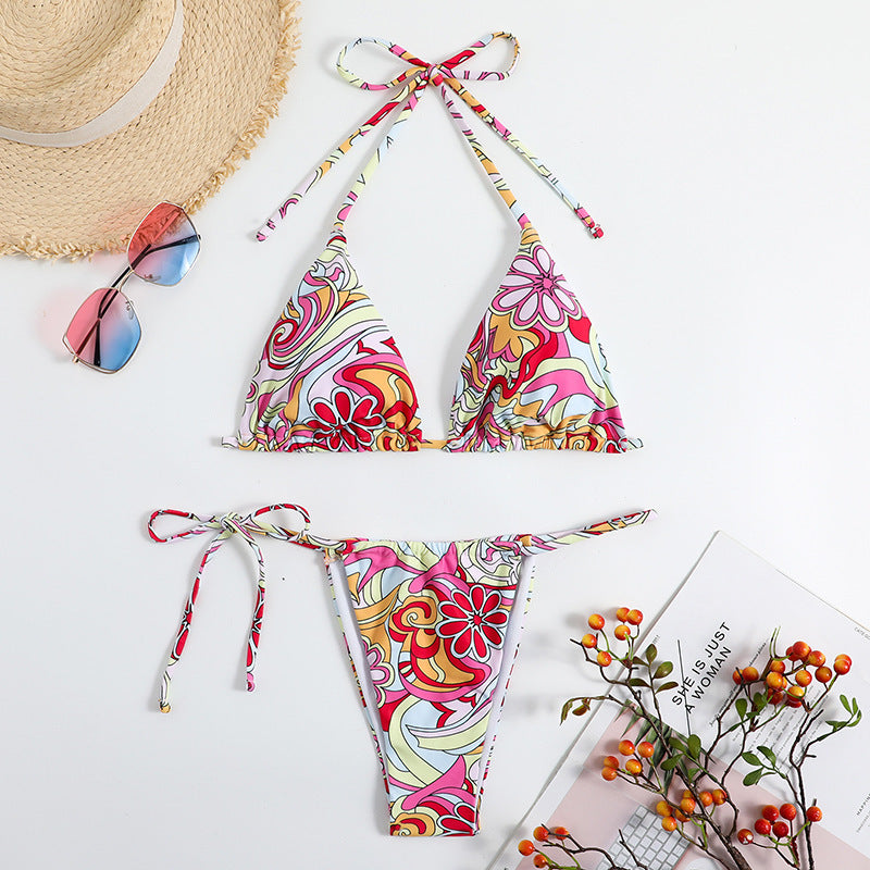 Stylish Triangle Print Women's Bikini Set with Adjustable Straps and Separate Bottoms