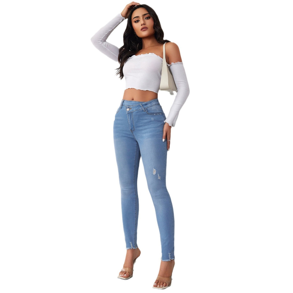 High-Waisted Slimming Denim Trousers for Women with Raw Edge