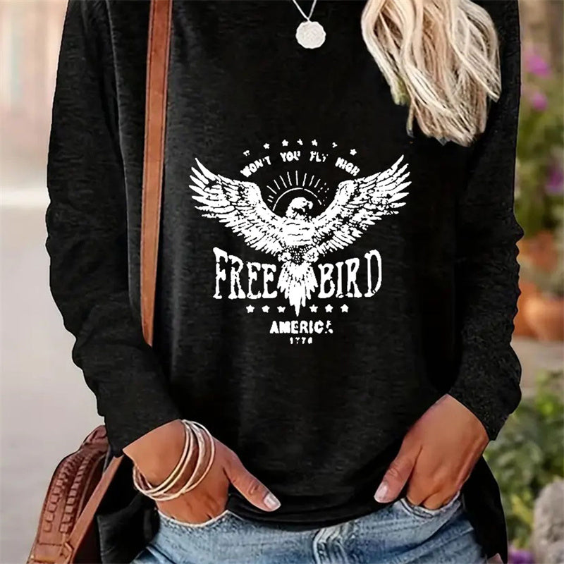 Casual Printed Round Neck Long Sleeve T-shirt for Women - Spring and Autumn Styles