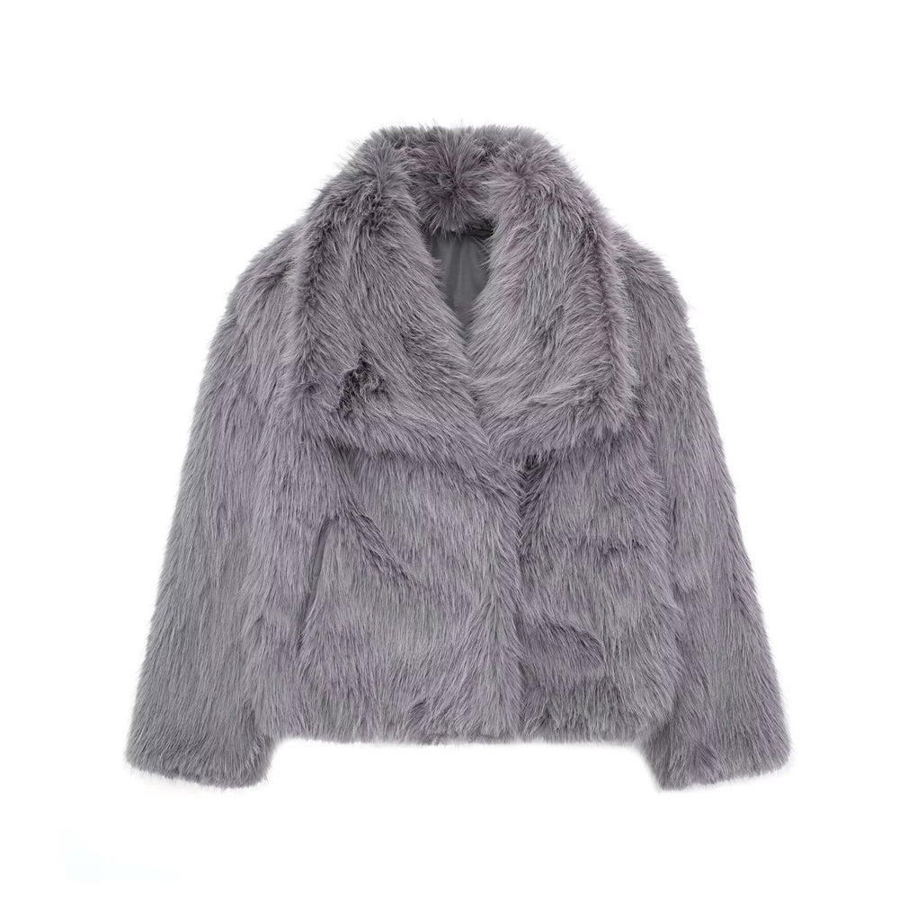 Elegante cappotto invernale in peluche per donna - Capispalla casual a maniche lunghe con risvolto spesso