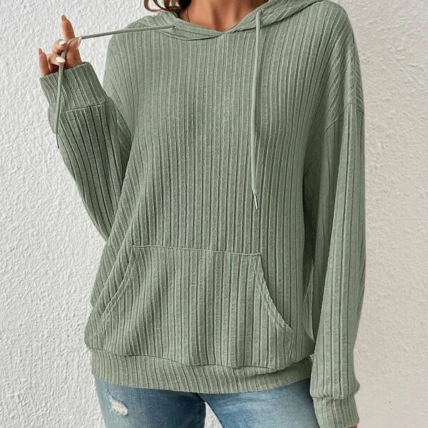 Chic Long-Sleeve Hooded Sweatshirt with Pockets - Solid Color Knitwear for Women