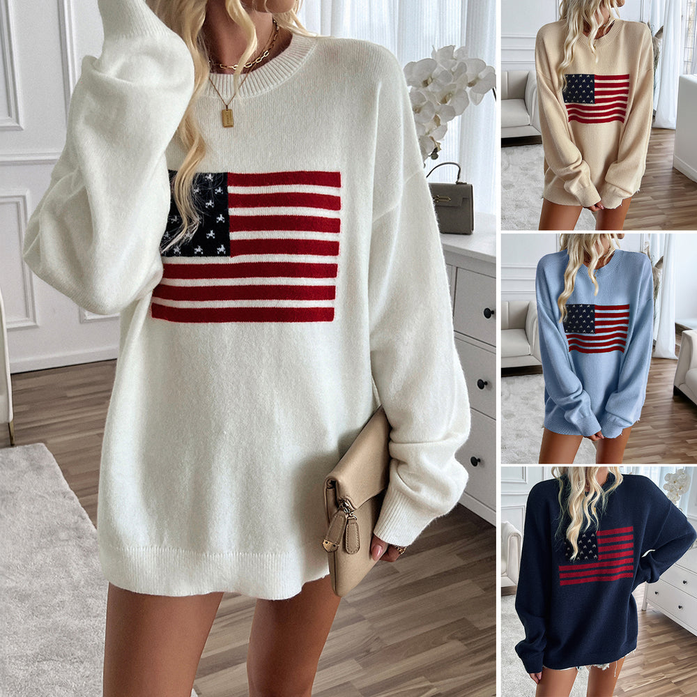 Women's Independence Day Long-sleeved Casual T-shirt in Yarn-dyed Styles