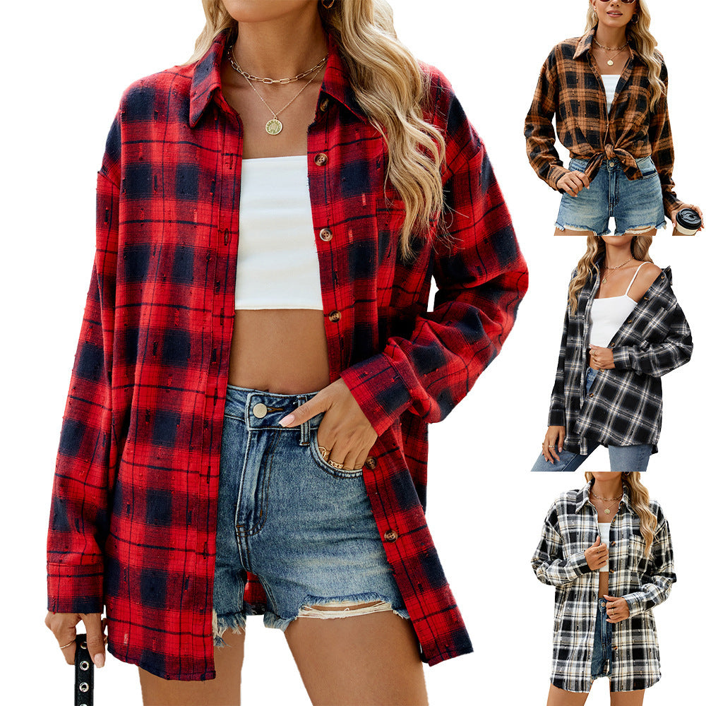 Vintage-Inspired Long Sleeve Plaid Jacket for Women