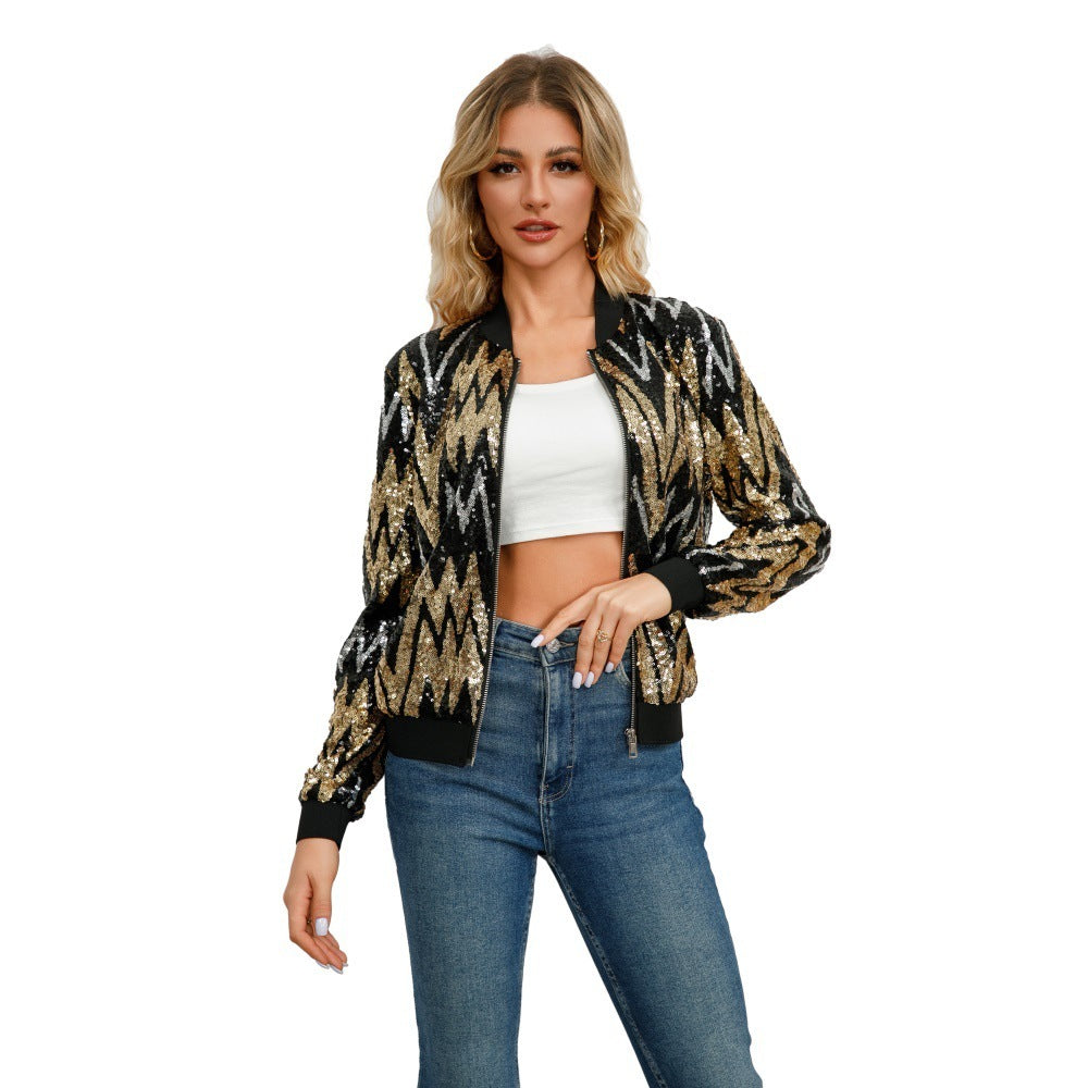 Geometric Pattern Sequin Jacket for Spring and Autumn