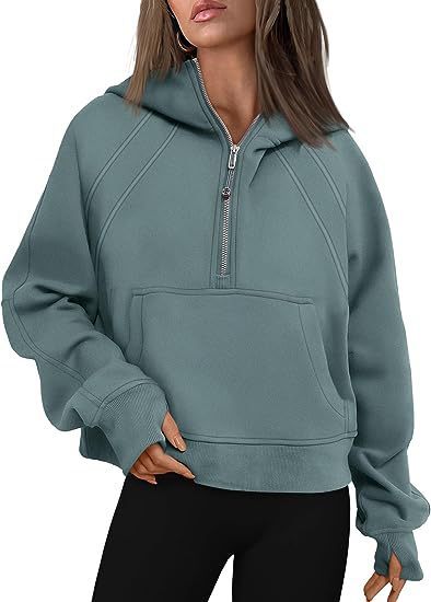 Zippered Long Sleeve Hooded Sweatshirt with Front Pocket - Women's Casual Pullover for Winter and Fall