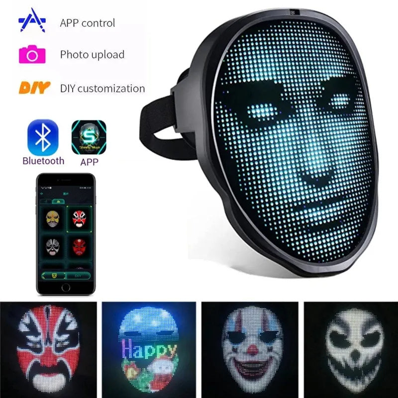 Luminous LED Halloween Face Masks with Gesture Control for Parties and Events