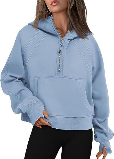 Zippered Long Sleeve Hooded Sweatshirt with Front Pocket - Women's Casual Pullover for Winter and Fall