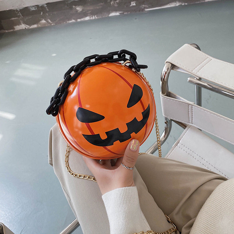 Whimsical Halloween Pumpkin Ball Handbags with Chain - Fun Shoulder Bags for Kids and Women