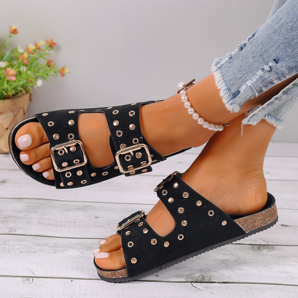 Plus Size Women's Casual Thick-Soled Beach Shoes with Belt Buckle