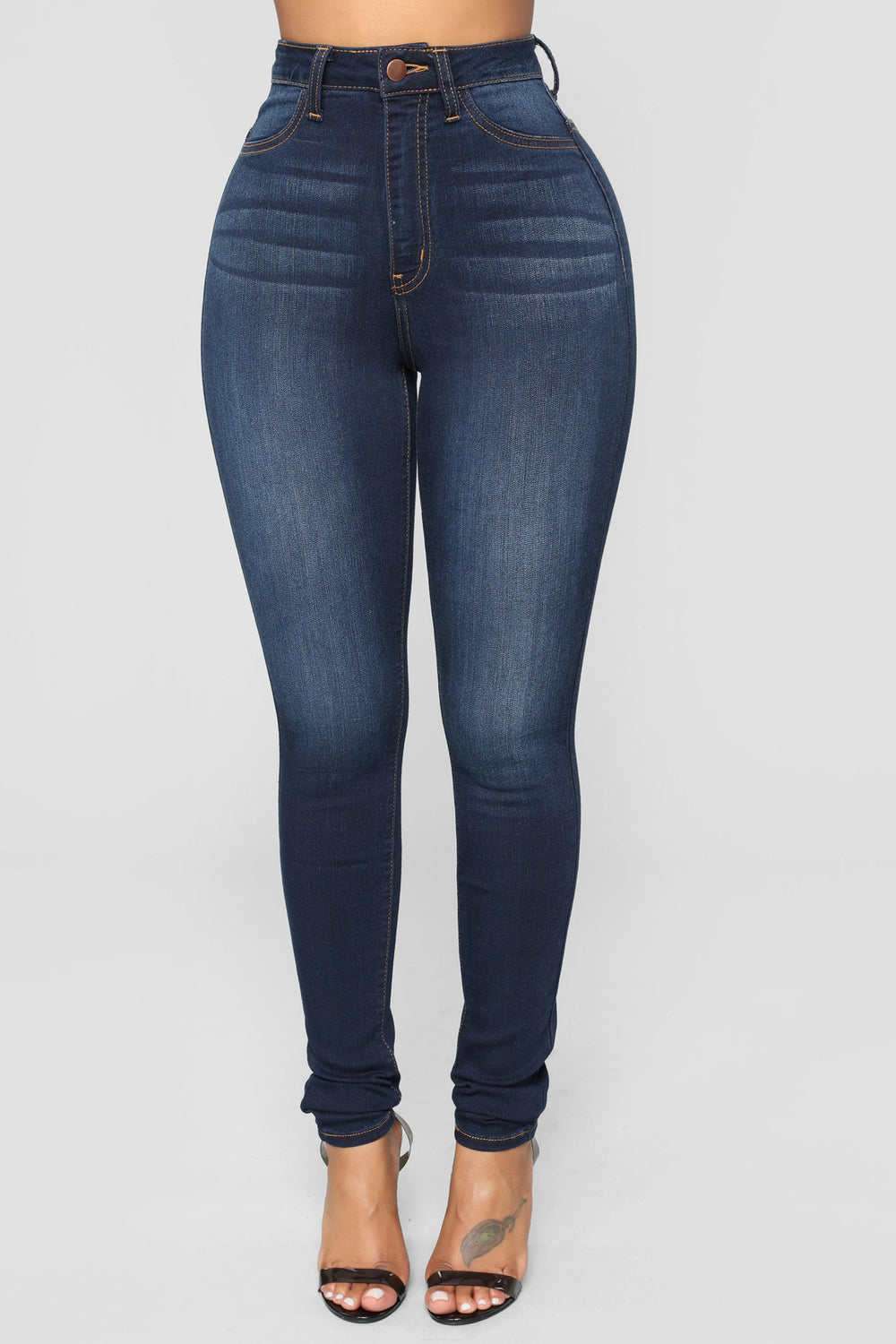 High Rise Stretchy Denim Skinny Leggings für einen modellierten Look