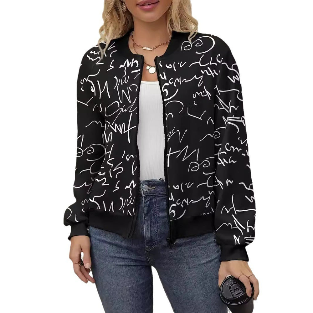 3D Effect Loose Fit Printed Workwear Jacket for Women