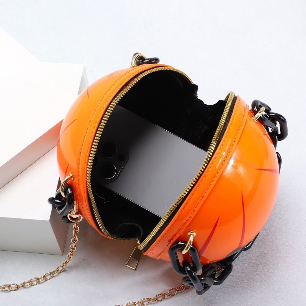 Whimsical Halloween Pumpkin Ball Handbags with Chain - Fun Shoulder Bags for Kids and Women