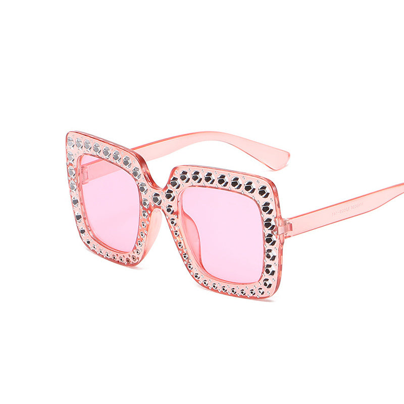 Großer quadratischer Rahmen mit Strass Sonnenbrille Persönlichkeit Street Style Fashion Brille Sommer