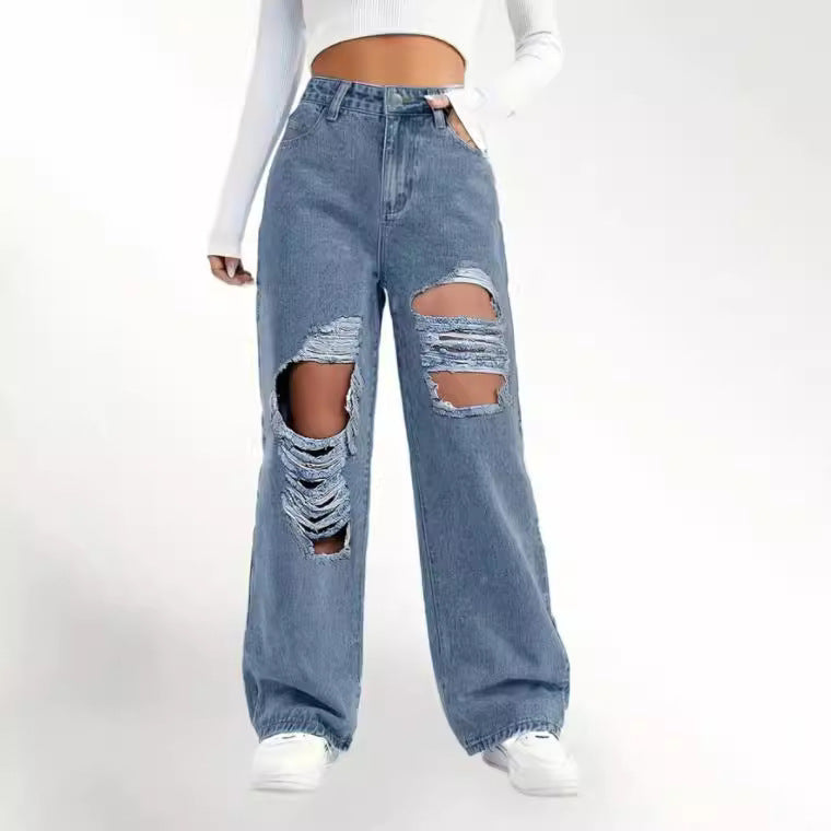 Trendy High-Waist-Distressed-Jeans für Damen