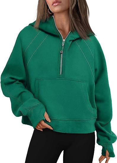 Zippered Long Sleeve Hooded Sweatshirt with Front Pocket - Women's Casual Pullover for Winter and Fall