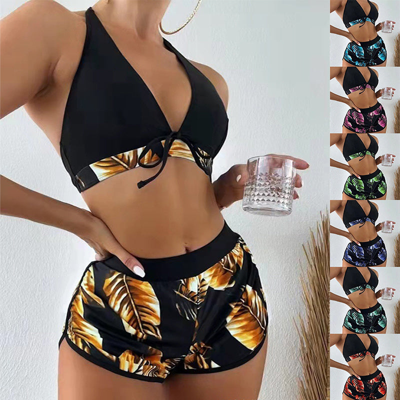 Tropical Paradise Bikini Set with Matching Shorts for Women's Summer Swimwear