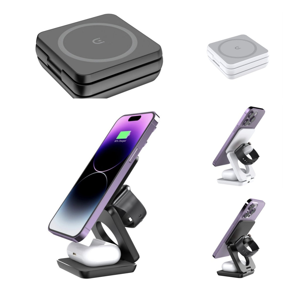 Foldable 3-in-1 Magnetic Wireless Charging Stand with Portable design