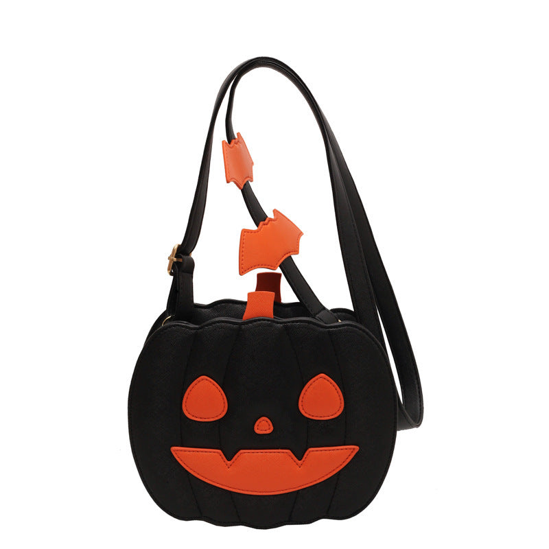 Borsa a tracolla creativa con zucca dei cartoni animati e pipistrello per Halloween - Borsa a tracolla personalizzata da donna