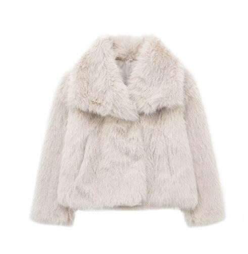 Elegante cappotto invernale in peluche per donna - Capispalla casual a maniche lunghe con risvolto spesso