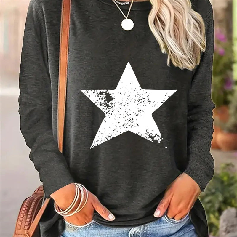 Casual Printed Round Neck Long Sleeve T-shirt for Women in Spring and Autumn