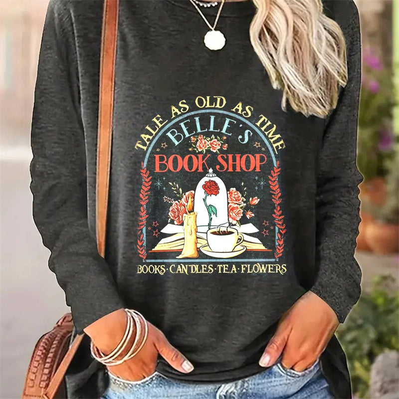 Casual Printed Long Sleeve Round Neck T-shirt for Women - Spring & Autumn Collection