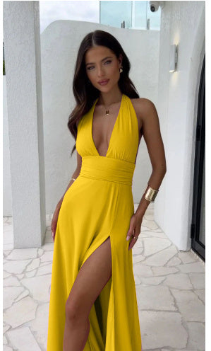 Elegant Backless High Waist Maxi Dress with Unique Street Style