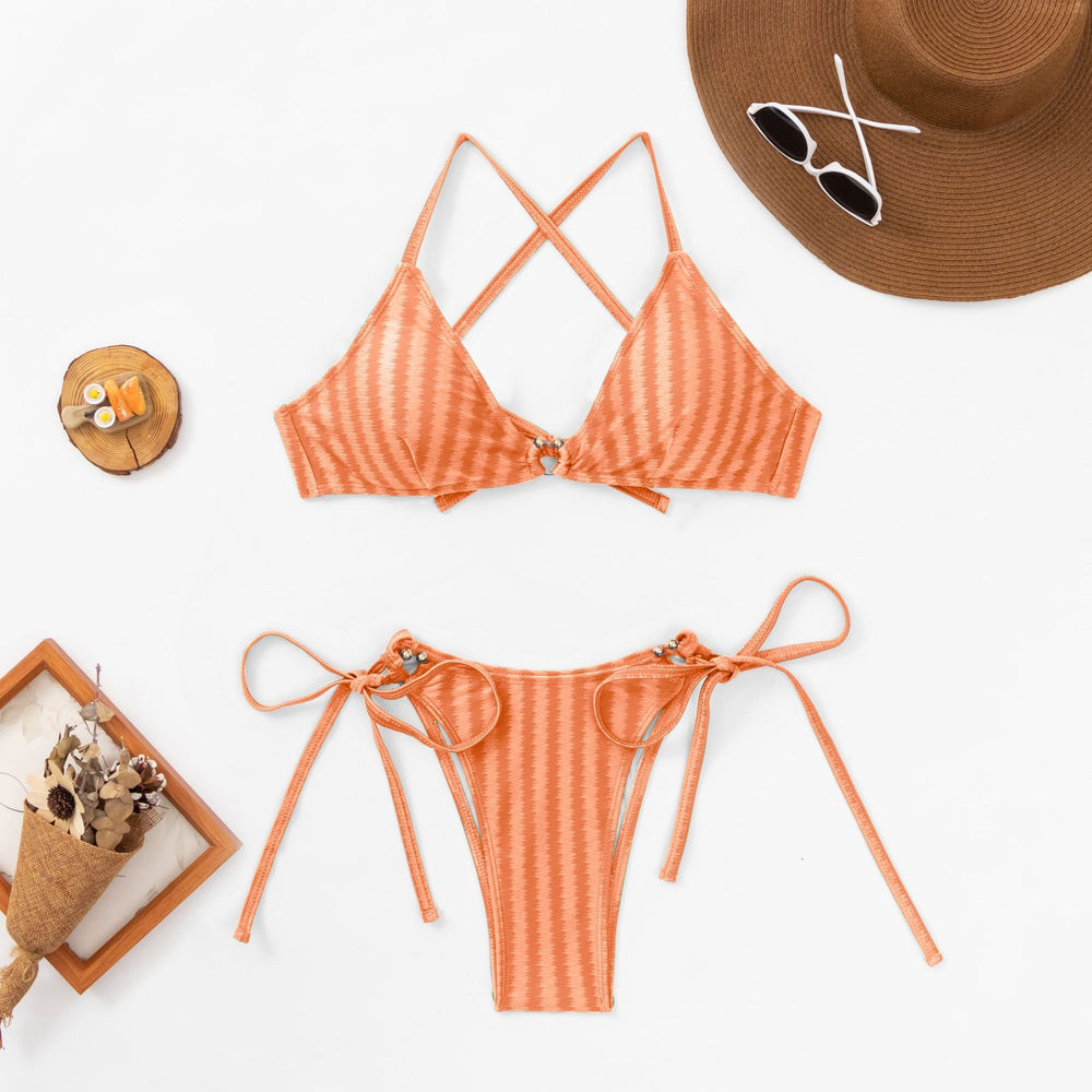 Jacquard-Bikini-Set mit Schlitz und Schnürung für Damen – Statement-Strandstück mit rückenfreiem Design