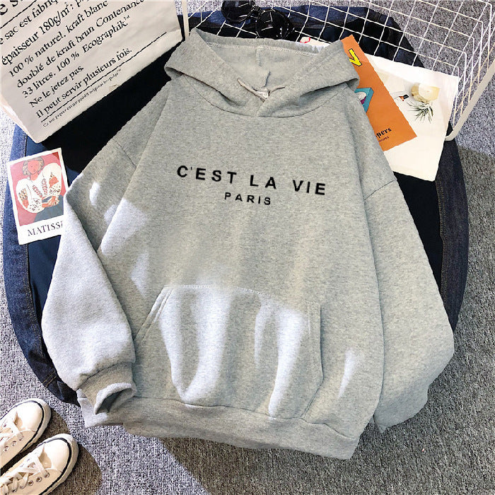 Felpa con cappuccio casual per studenti con grafica a lettere - Top sportivo versatile