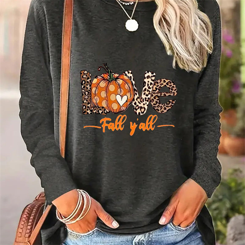 Casual Printed Round Neck Long Sleeve T-shirt for Women - Spring and Autumn Edition