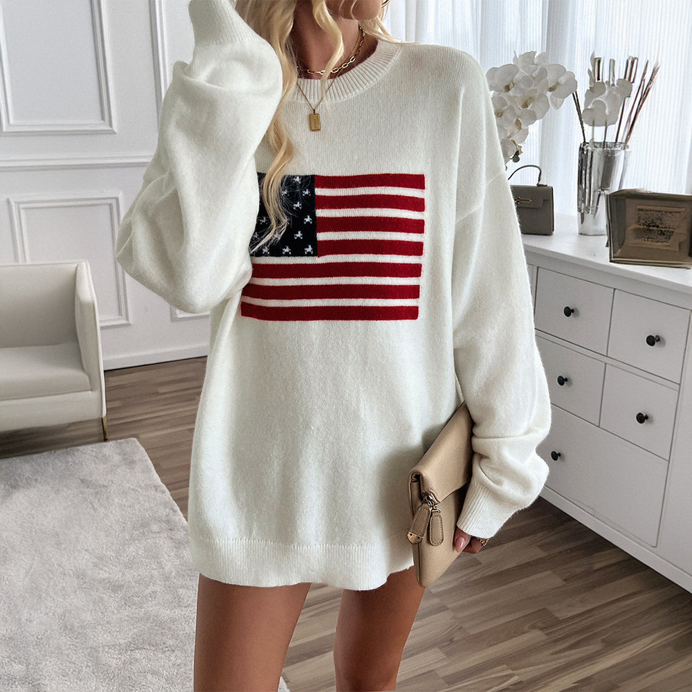 Women's Independence Day Long-sleeved Casual T-shirt in Yarn-dyed Styles