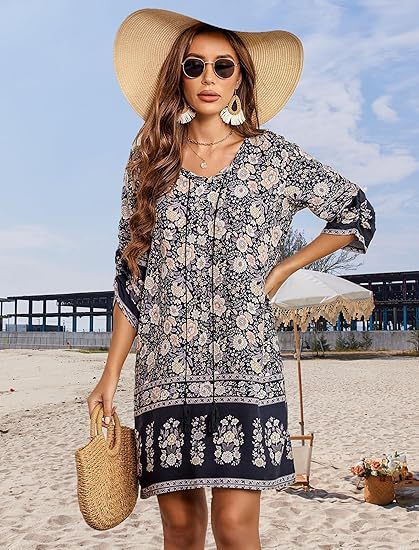 Floral A-Line Dress with Slit Hem and Tassel Accents