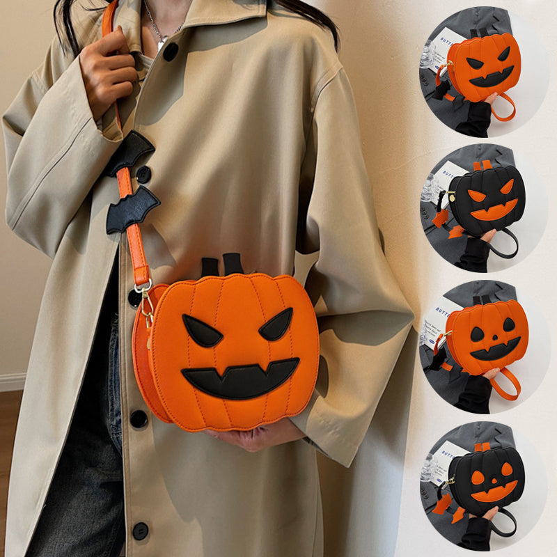 Borsa a tracolla creativa con zucca dei cartoni animati e pipistrello per Halloween - Borsa a tracolla personalizzata da donna