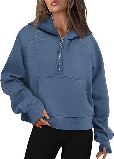 Felpa con cappuccio a maniche lunghe con cerniera e tasca anteriore - Pullover casual da donna per inverno e autunno